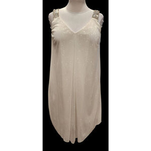 Y2K Vintage JBS Ivory Glitter Party Dress Rhinestone Crystal Shoulders Petite L